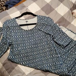 Blue and white geometric design dress